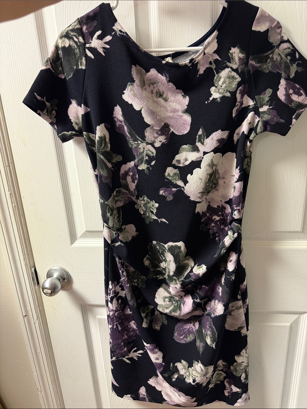 Maternity Floral Sheath Dress in Black and Lavender